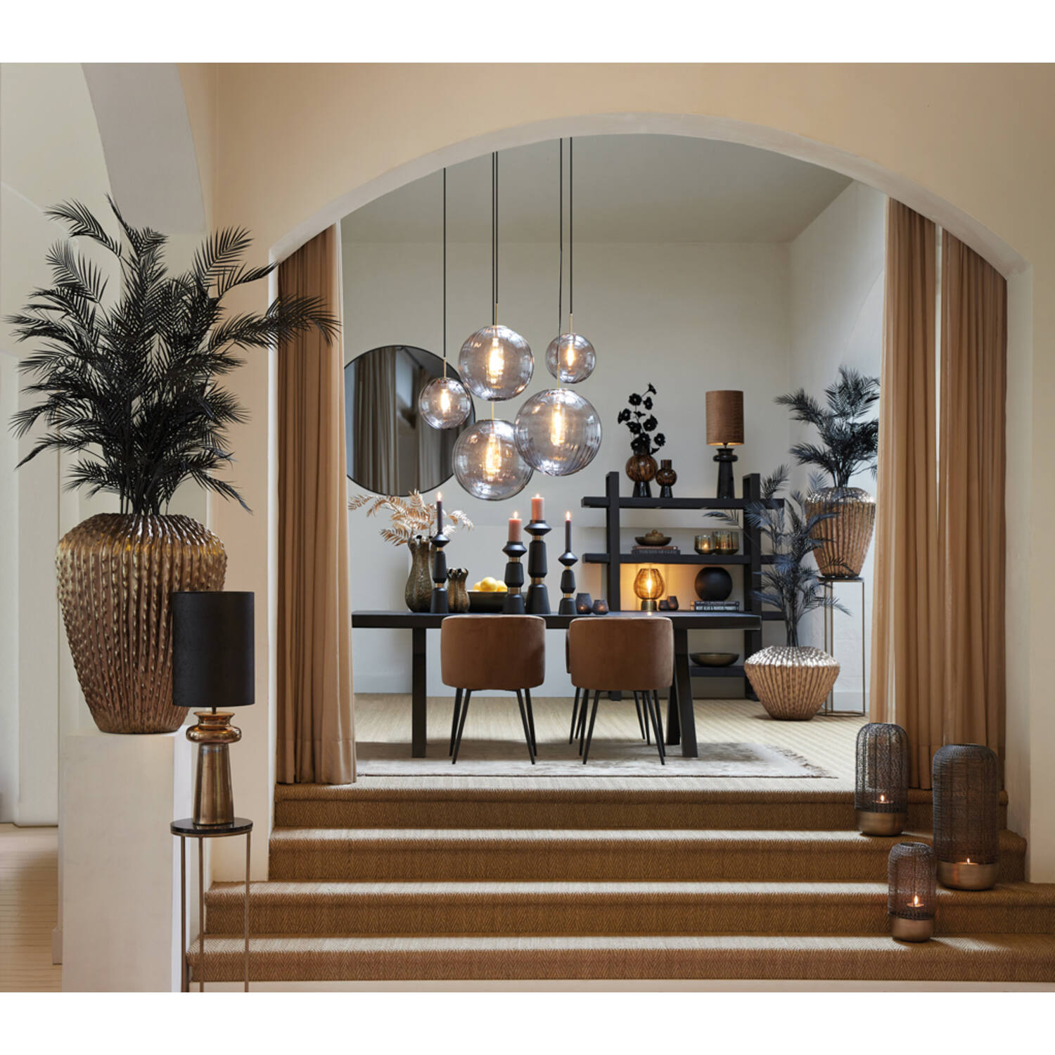 Pillar S/2 Ø30x80+Ø35x100 cm SOBRINA black agate+ant. bronze