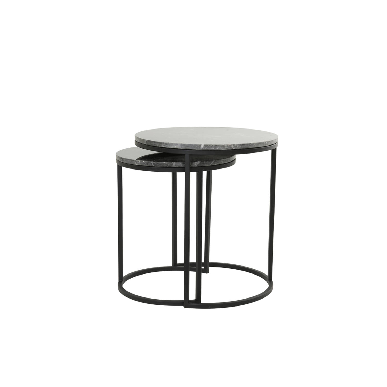 Side table S/2 Ø41x48+Ø49x53,5 cm ALFIO d brown marble+black