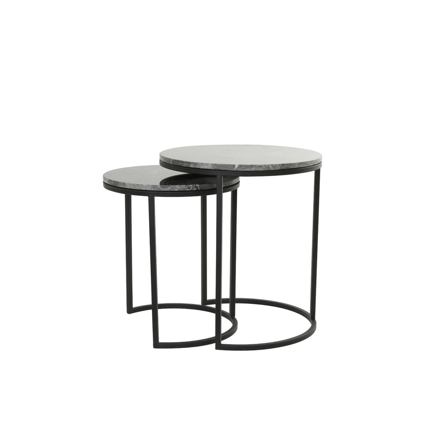 Side table S/2 Ø41x48+Ø49x53,5 cm ALFIO d brown marble+black