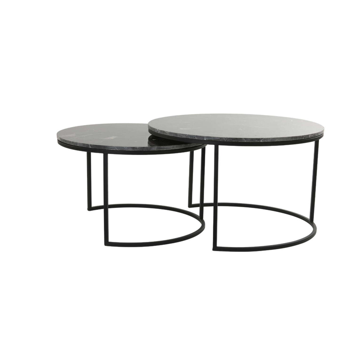 Coffee table S/2 Ø65,5x40,5+Ø75x45,5 cm ALFIO d br mrbl+blck