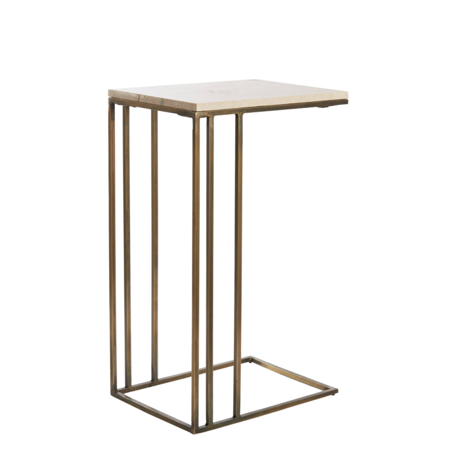 Bijzettafel 41x31x66 cm ROSHAN travertin zand+antiek brons