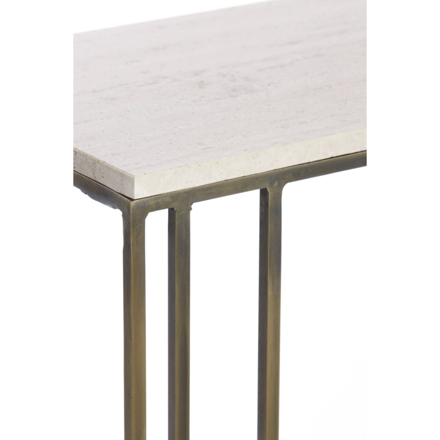 Bijzettafel 41x31x66 cm ROSHAN travertin zand+antiek brons