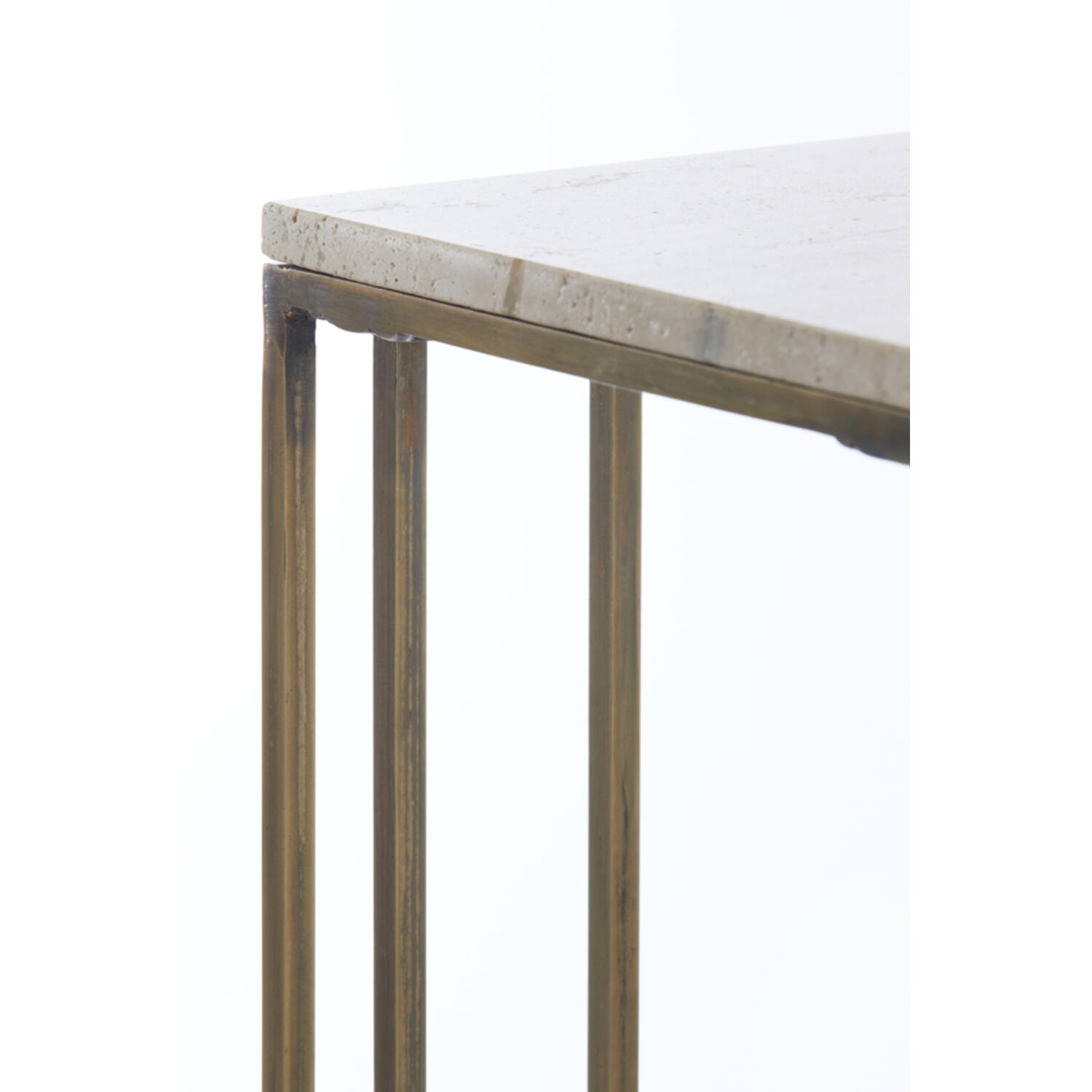 Bijzettafel 41x31x66 cm ROSHAN travertin zand+antiek brons