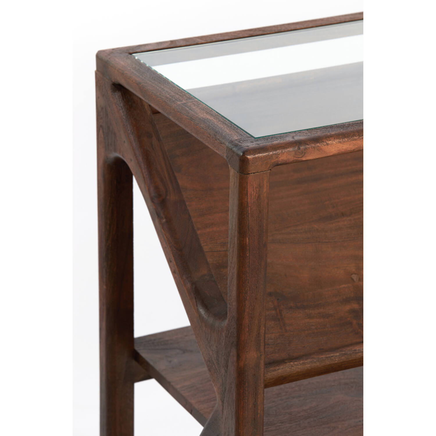 Side table 119x41x80 cm YUKI acacia hout donker bruin+glas