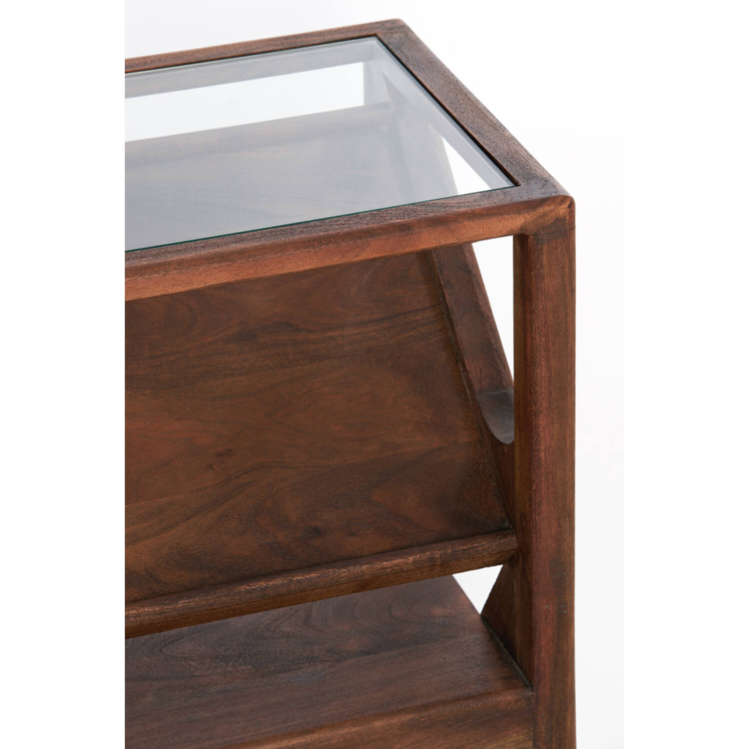 Side table 119x41x80 cm YUKI acacia hout donker bruin+glas
