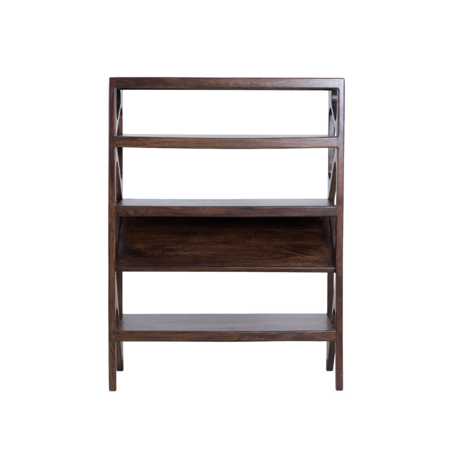 Cabinet open 120x40x160 cm YUKI mango wood choco brown+glass