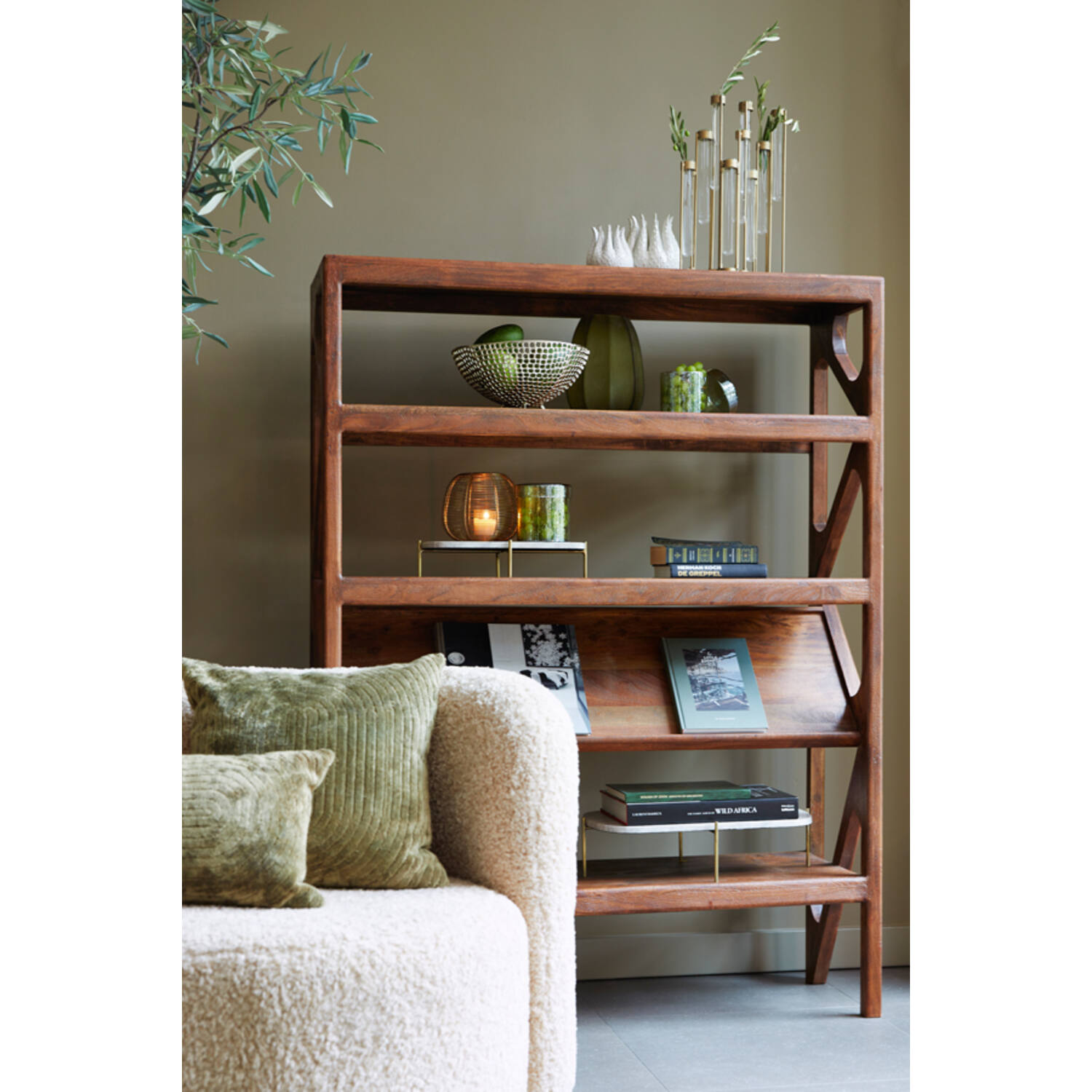 Kast open 120x40x160 cm YUKI acacia hout donker bruin