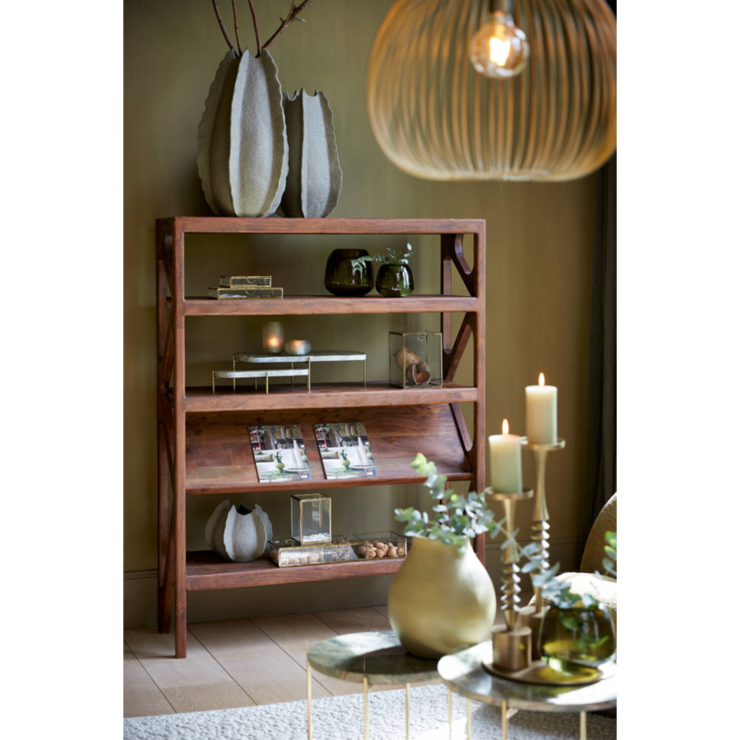 Kast open 120x40x160 cm YUKI acacia hout donker bruin