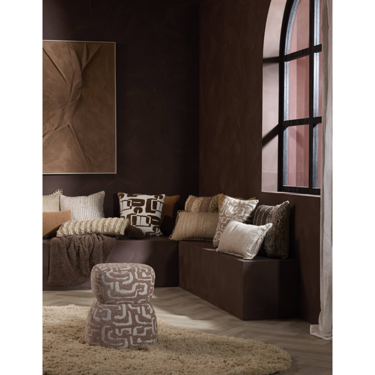 Pouf Ø40x46 cm LEYLA terra+beige