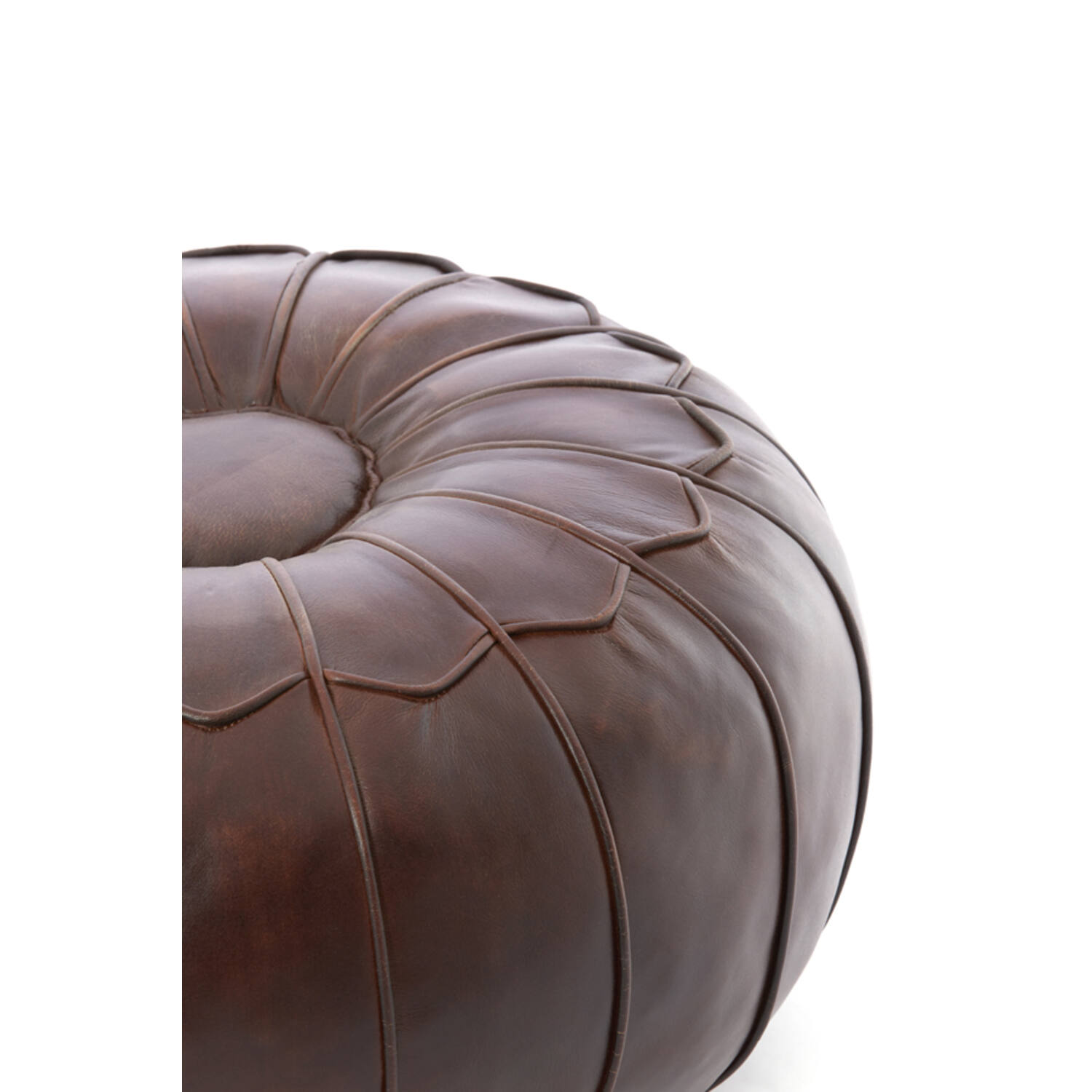 Poef Ø58x32 cm CALIMA leer donker bruin