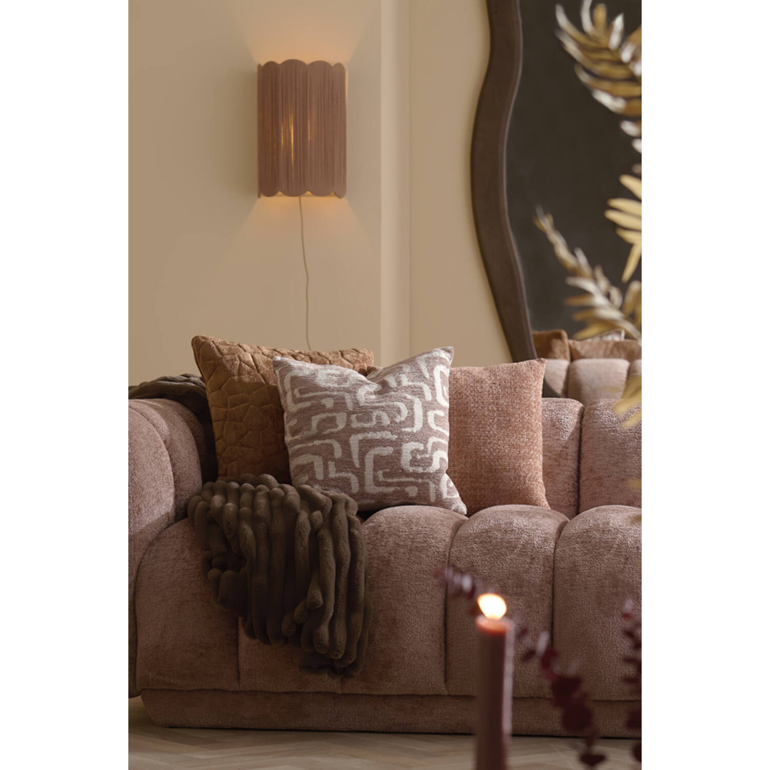 Cushion 45x45 cm ALZEY terra+beige feather filled