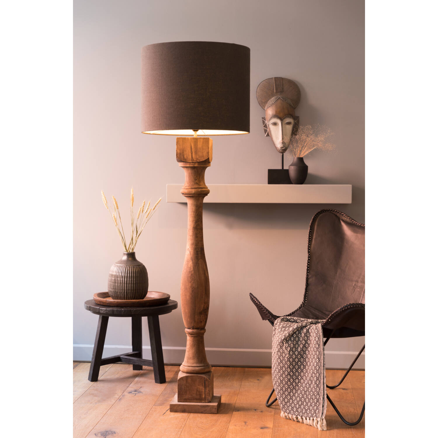 Vloerlamp 23x23x125 cm ROBBIA hout donker bruin