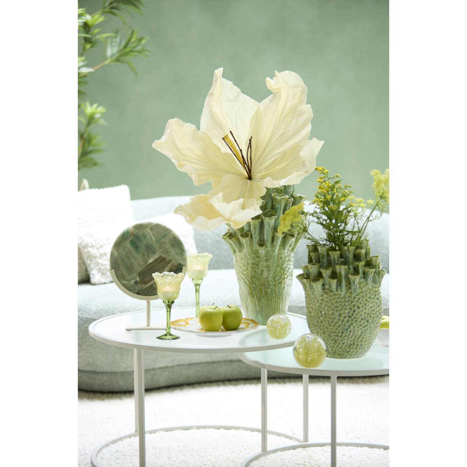 Ornament on base 25x10x35 cm GOUYA green agate+cream