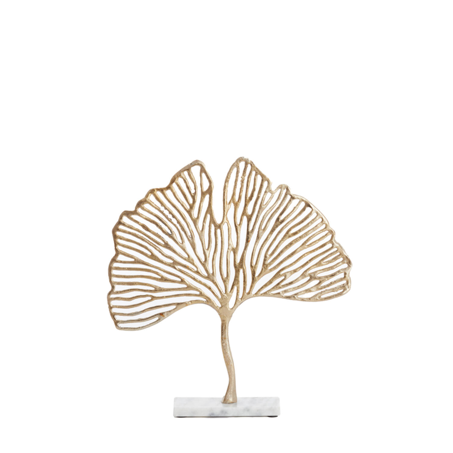 Ornament op voet 36x6x39 cm LEAF goud+marmer wit