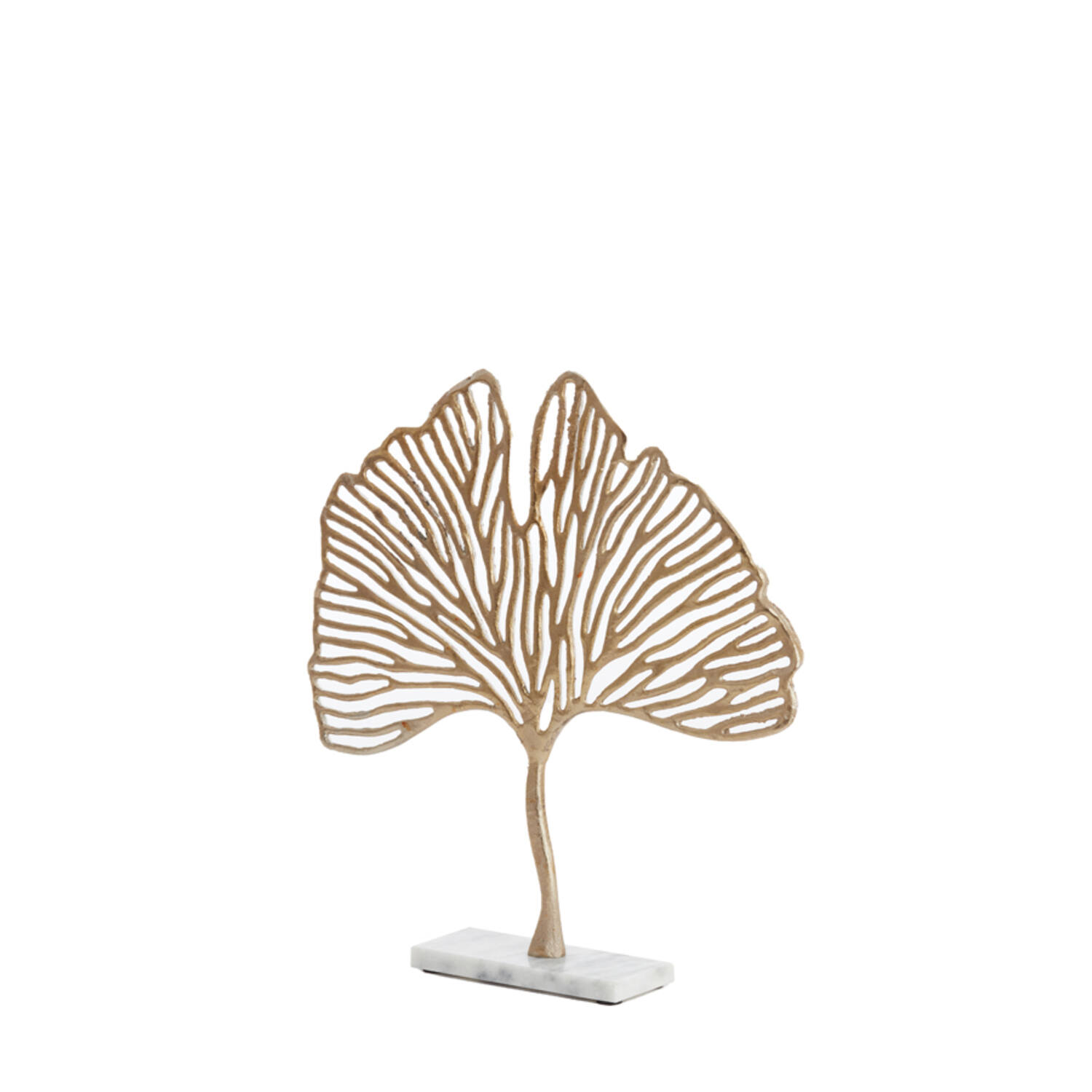 Ornament op voet 36x6x39 cm LEAF goud+marmer wit
