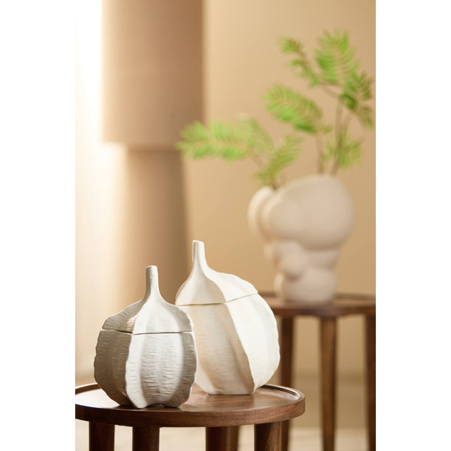 Deco box Ø21x27 cm SABARA glans crème