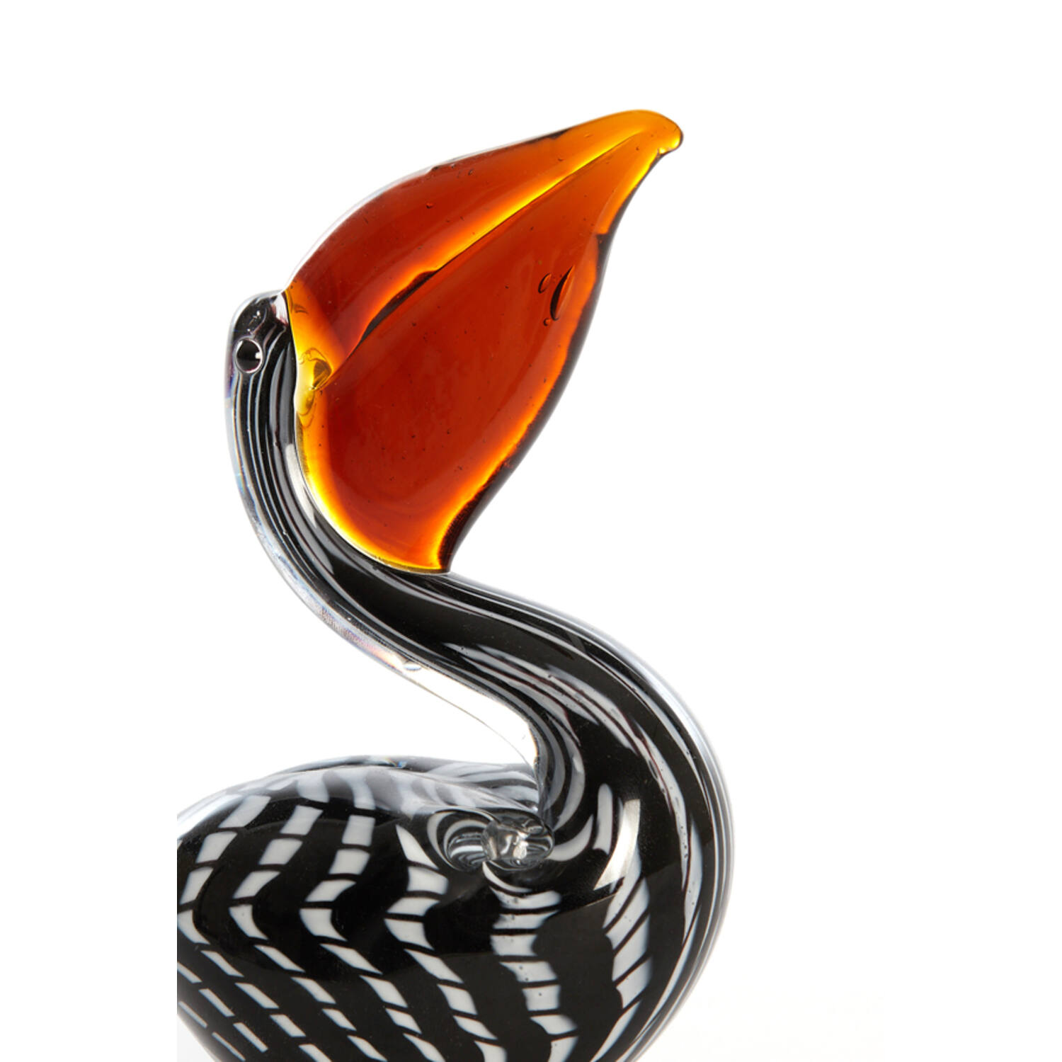 Ornament 13x7x19 cm PELICAN glass black-white+brown striped