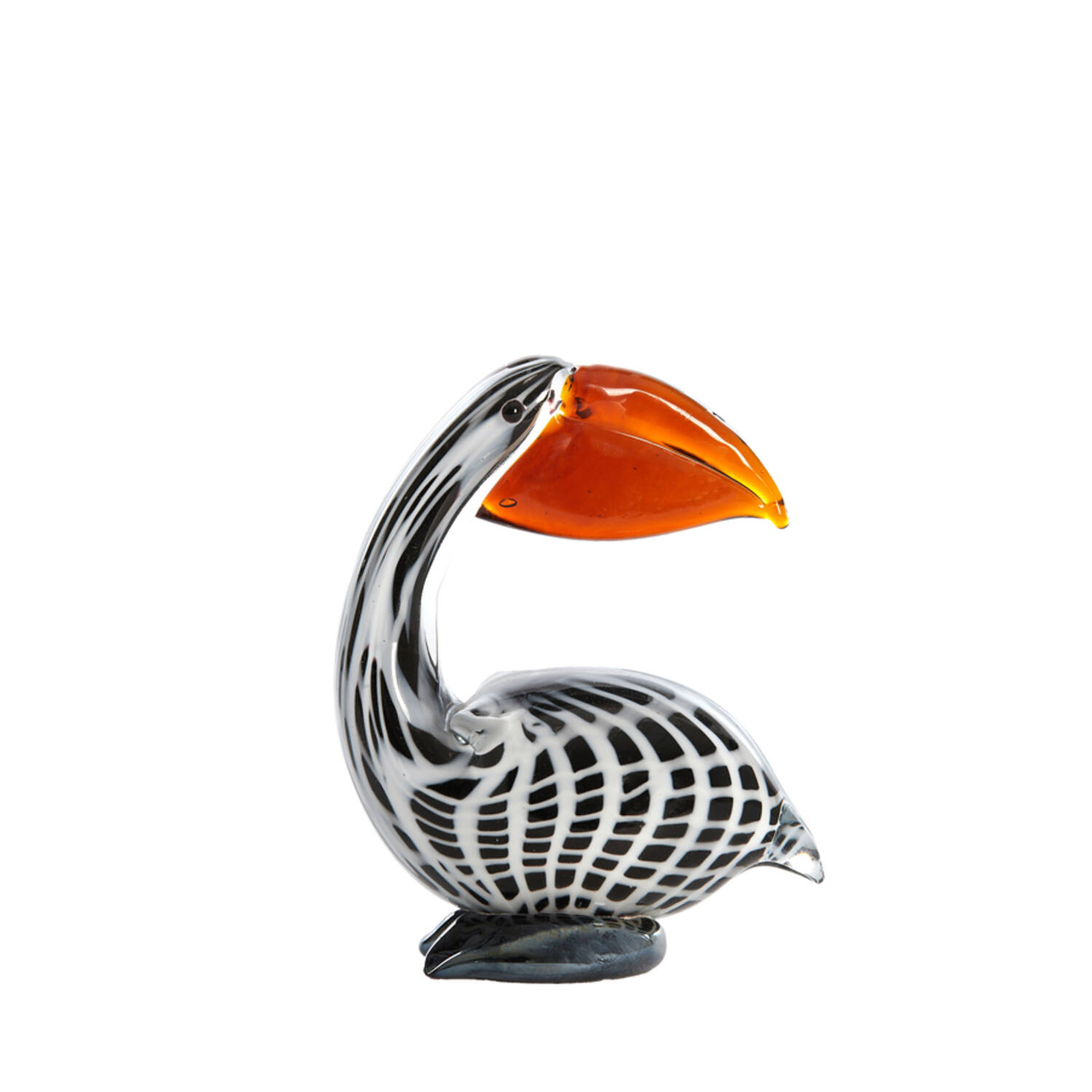 Ornament 13x7x16,5 cm PELICAN glas zwart-wit+bruin gestreept