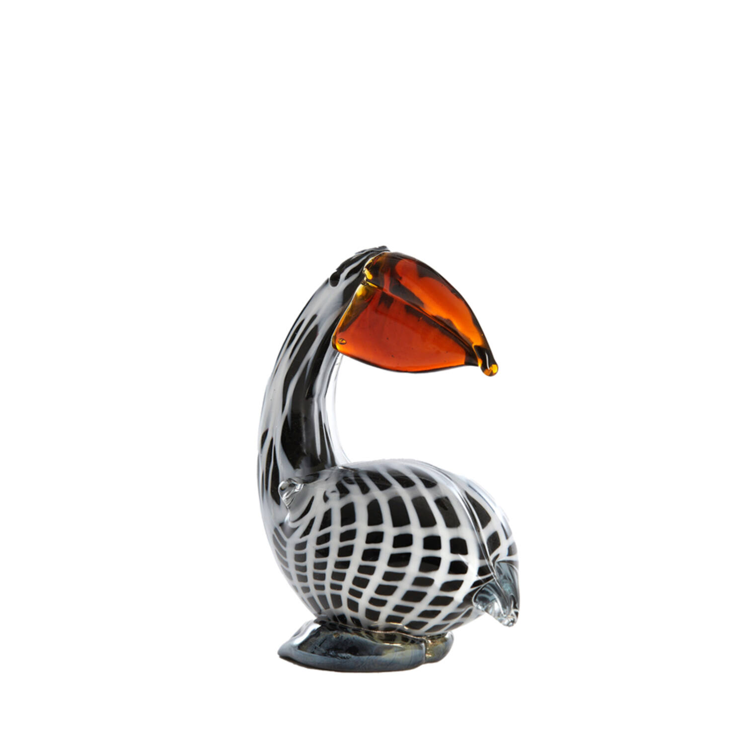 Ornament 13x7x16,5 cm PELICAN glas zwart-wit+bruin gestreept