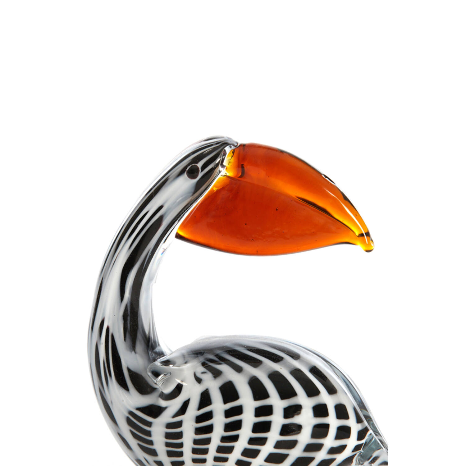 Ornament 13x7x16,5 cm PELICAN glas zwart-wit+bruin gestreept