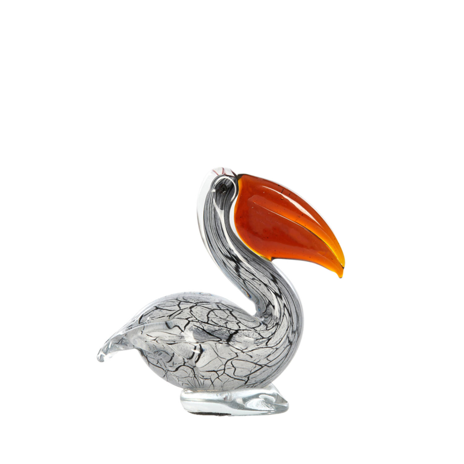 Ornament 14,5x8x15,5 cm PELICAN glas wit+zwart marmer print