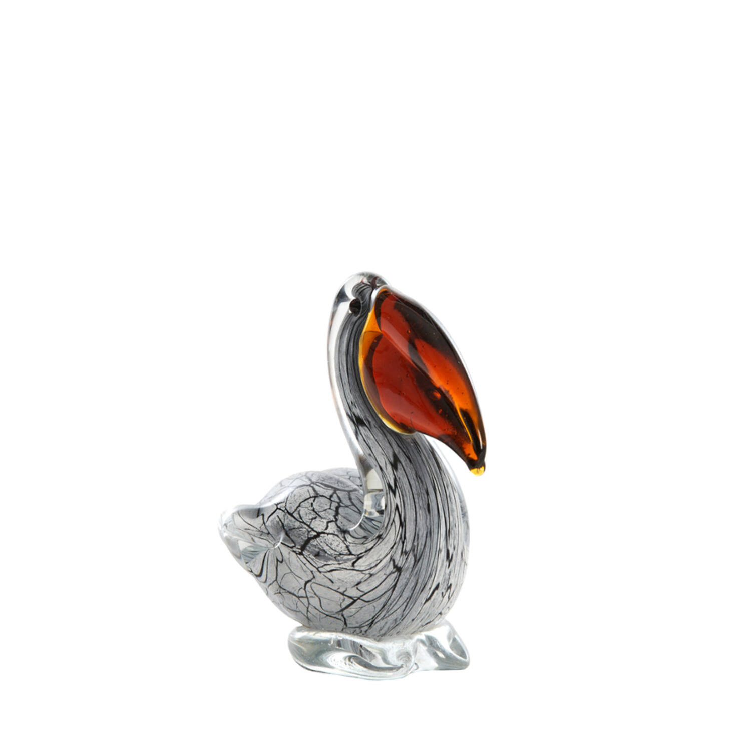Ornament 14,5x8x15,5 cm PELICAN glas wit+zwart marmer print