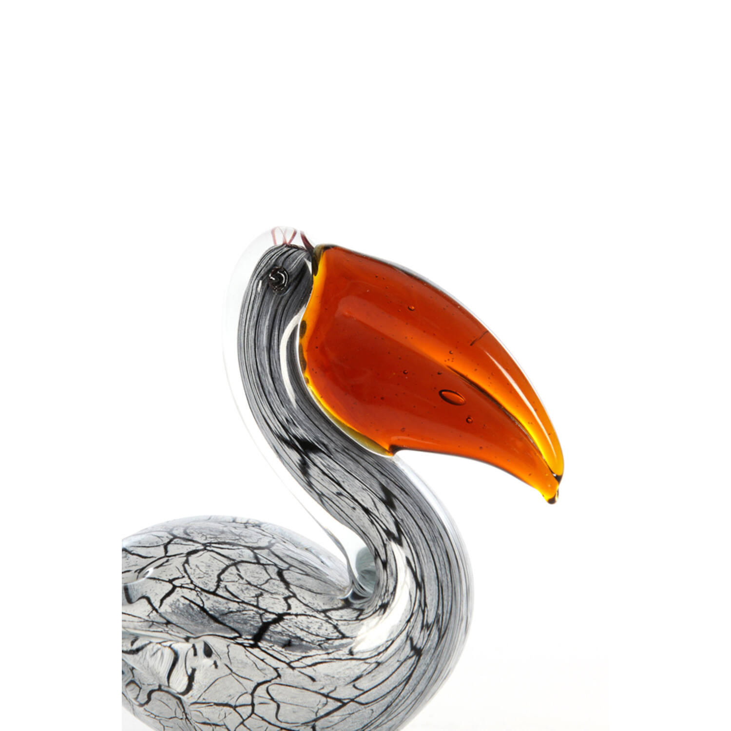 Ornament 14,5x8x15,5 cm PELICAN glas wit+zwart marmer print