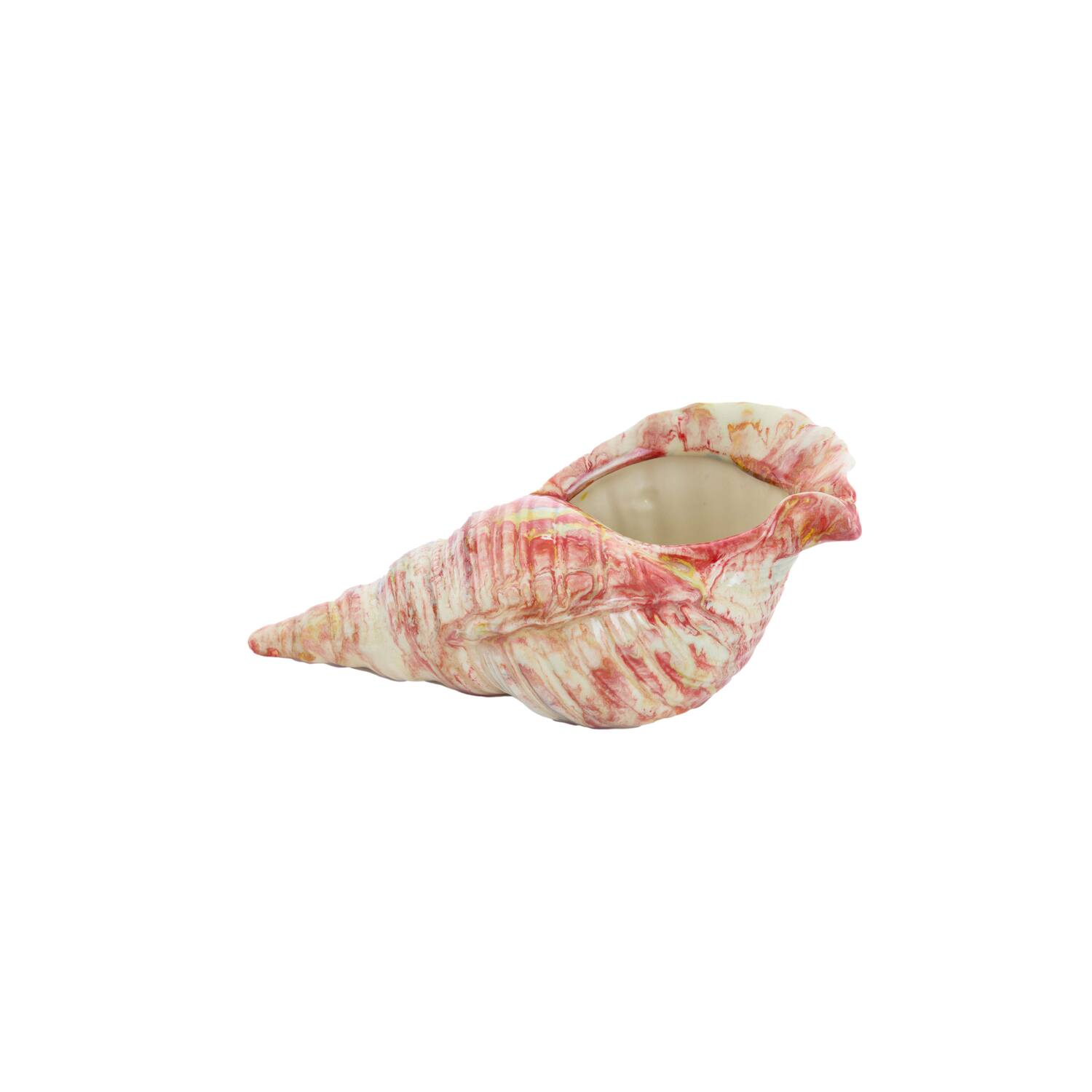 Ornament 30x15x11,5 cm SHELL keramiek crème+rood+geel