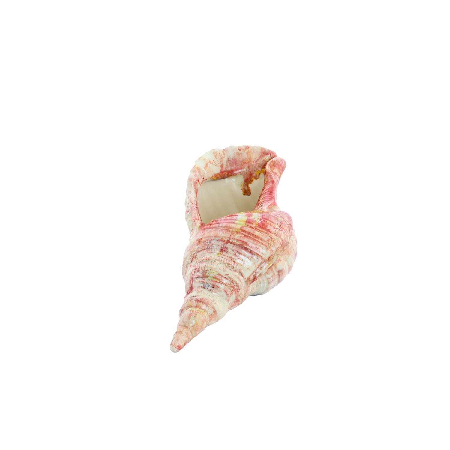 Ornament 30x15x11,5 cm SHELL keramiek crème+rood+geel