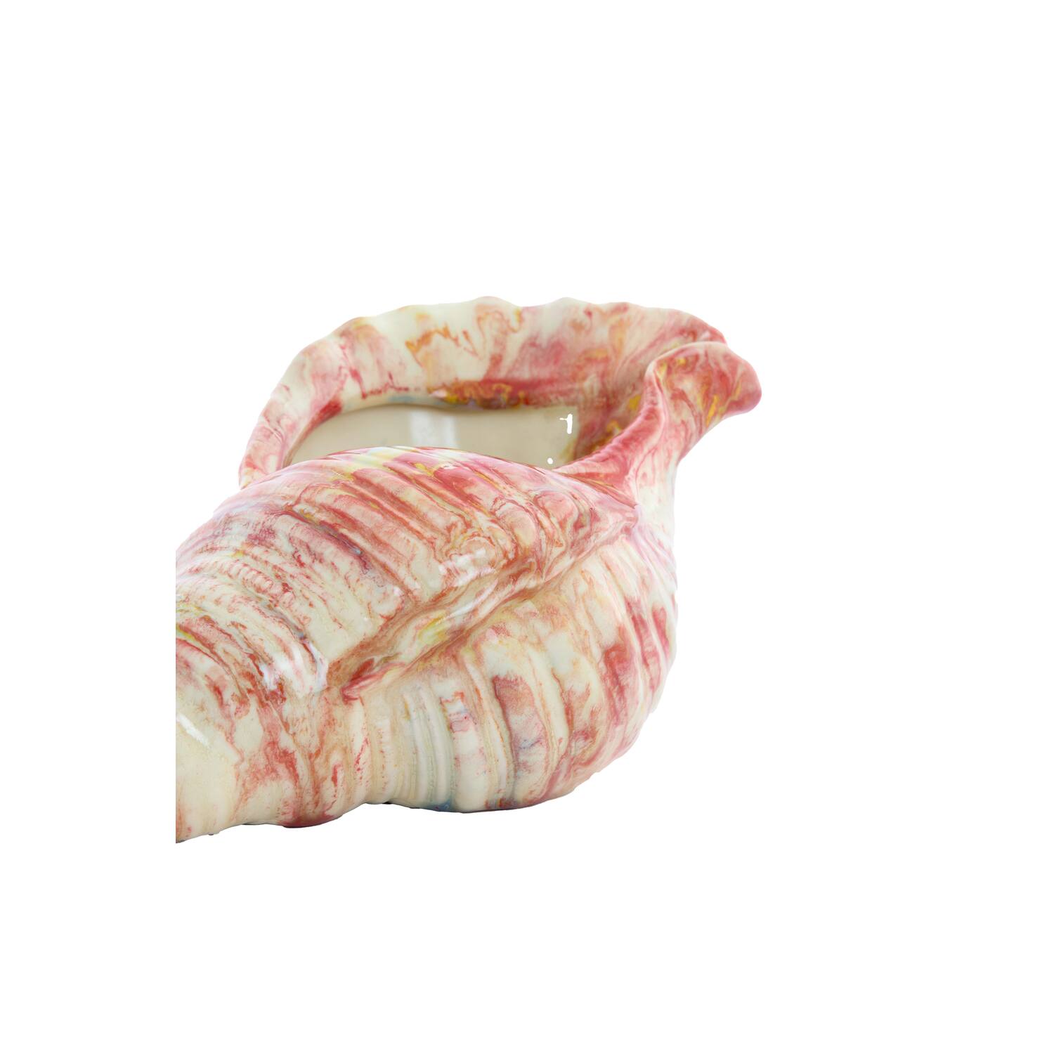 Ornament 30x15x11,5 cm SHELL keramiek crème+rood+geel