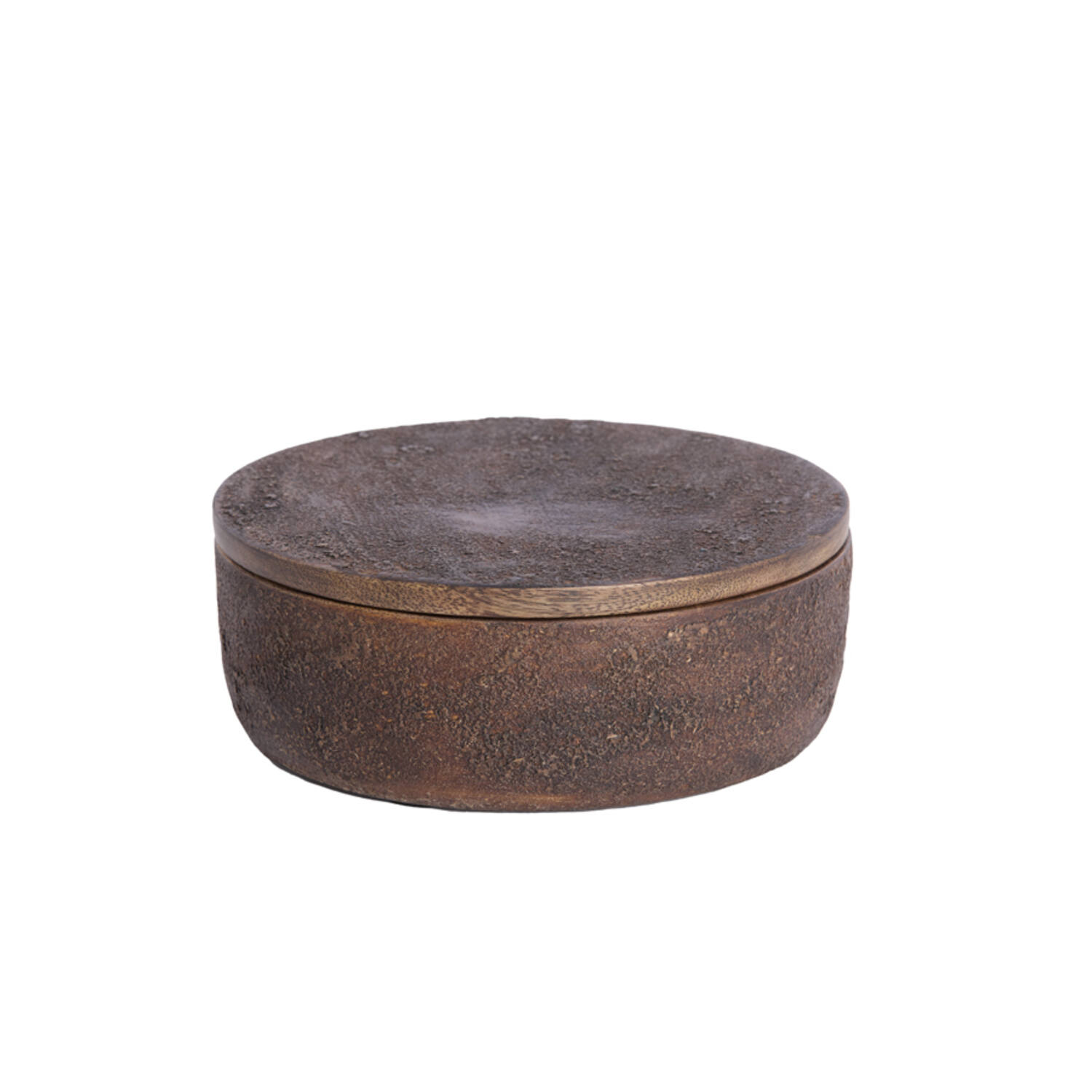 Deco box Ø19x7 cm METETI wood textured dark brown