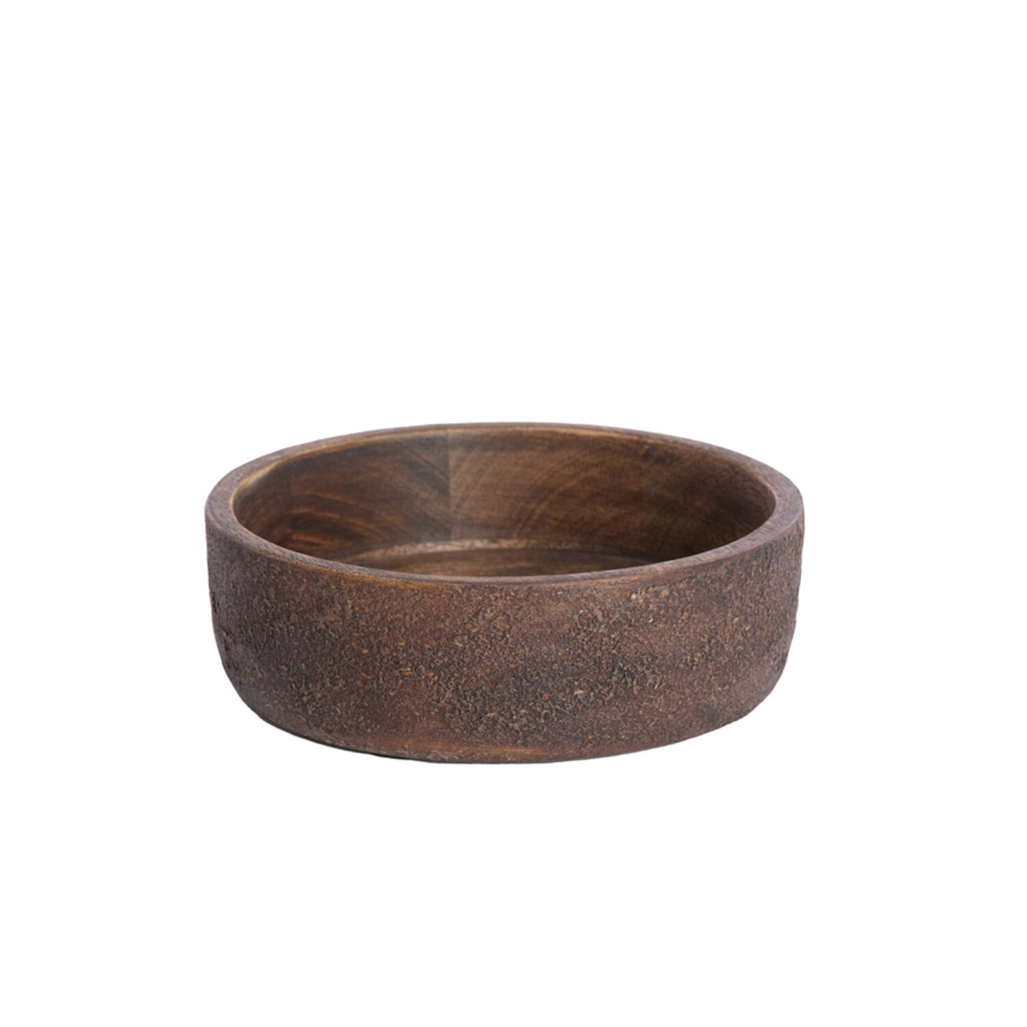 Deco box Ø19x7 cm METETI wood textured dark brown