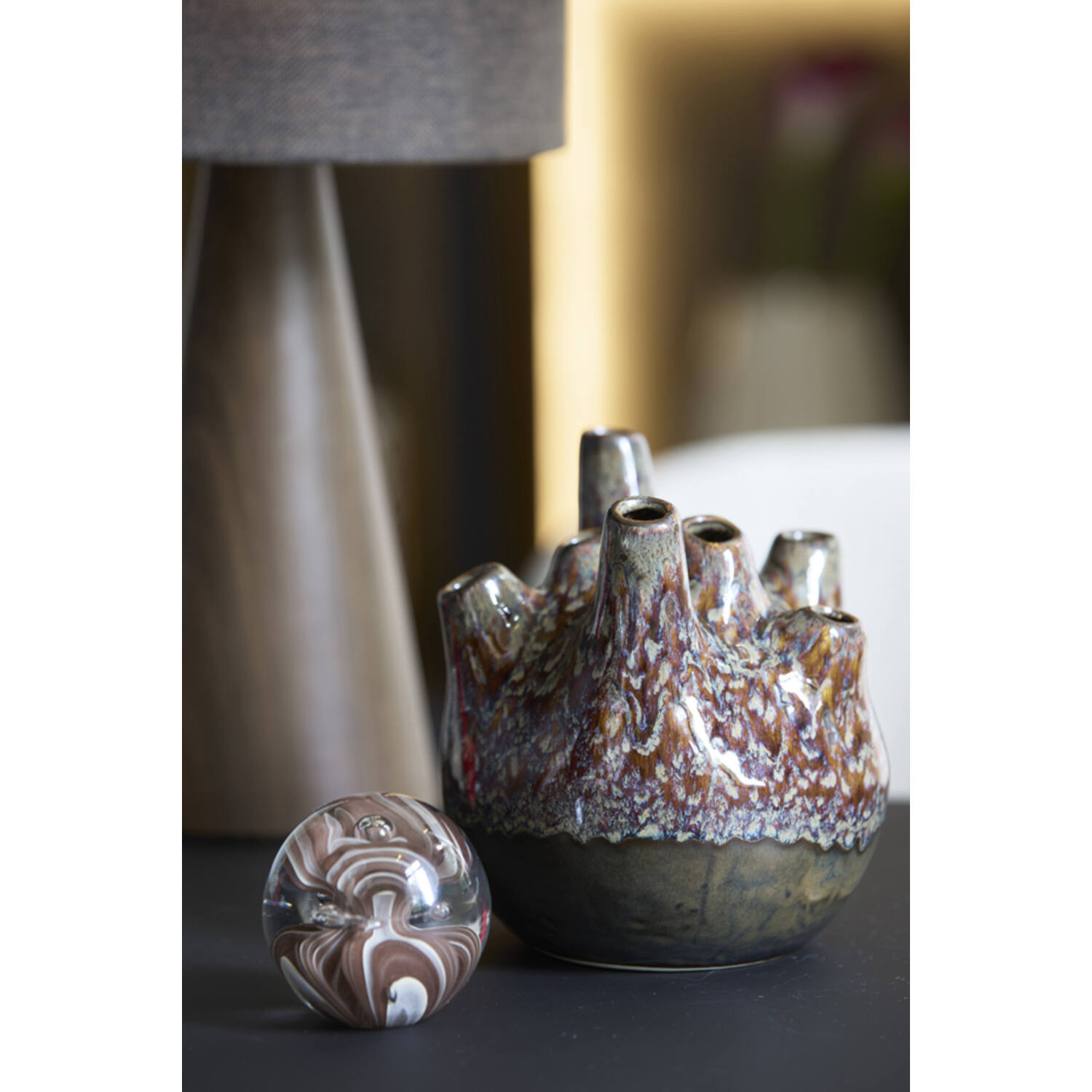Ornament Ø8x8 cm BREON glass brown+cream