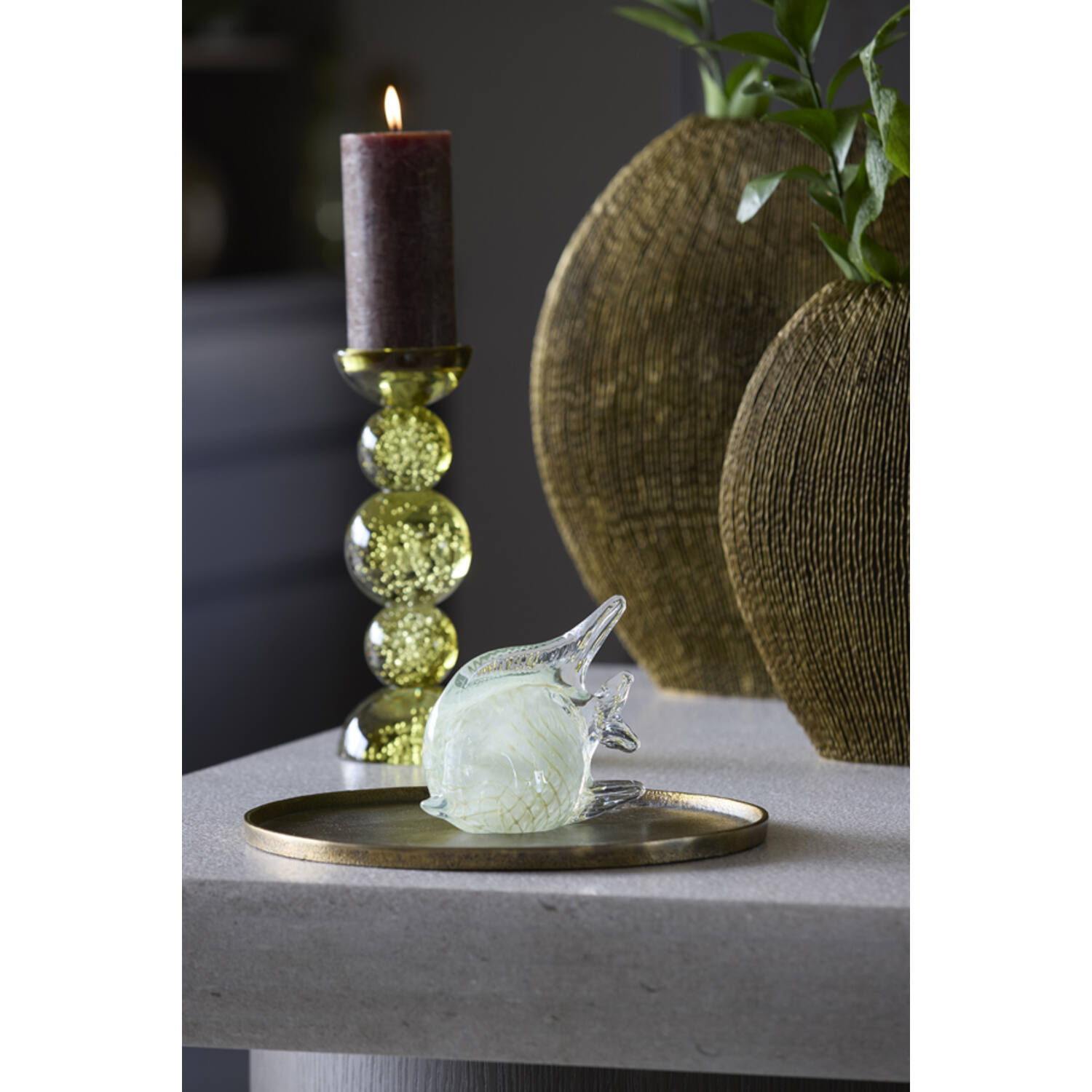 Ornament 17x5x12,5 cm FISH glass cream