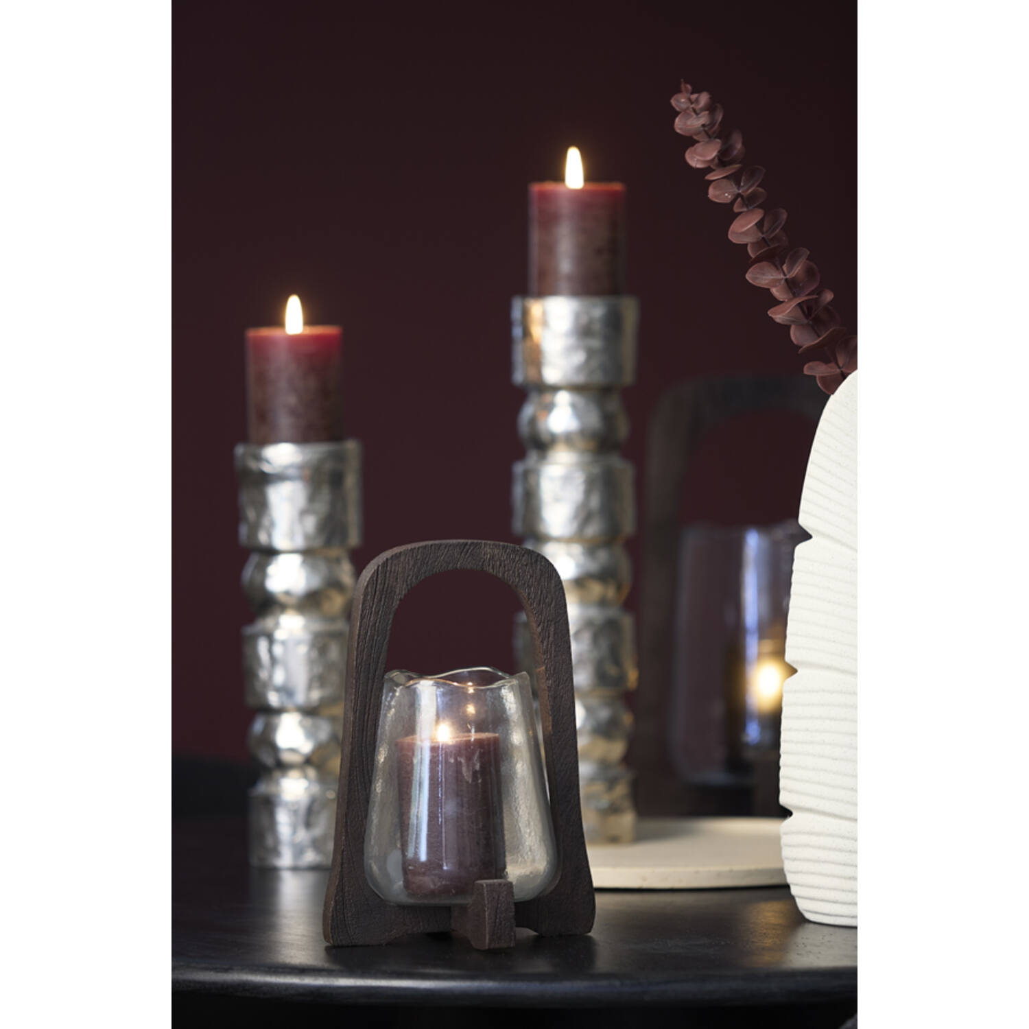 Hurricane Ø18x26,5 cm ANOSY glass clear+wood matt dark brown