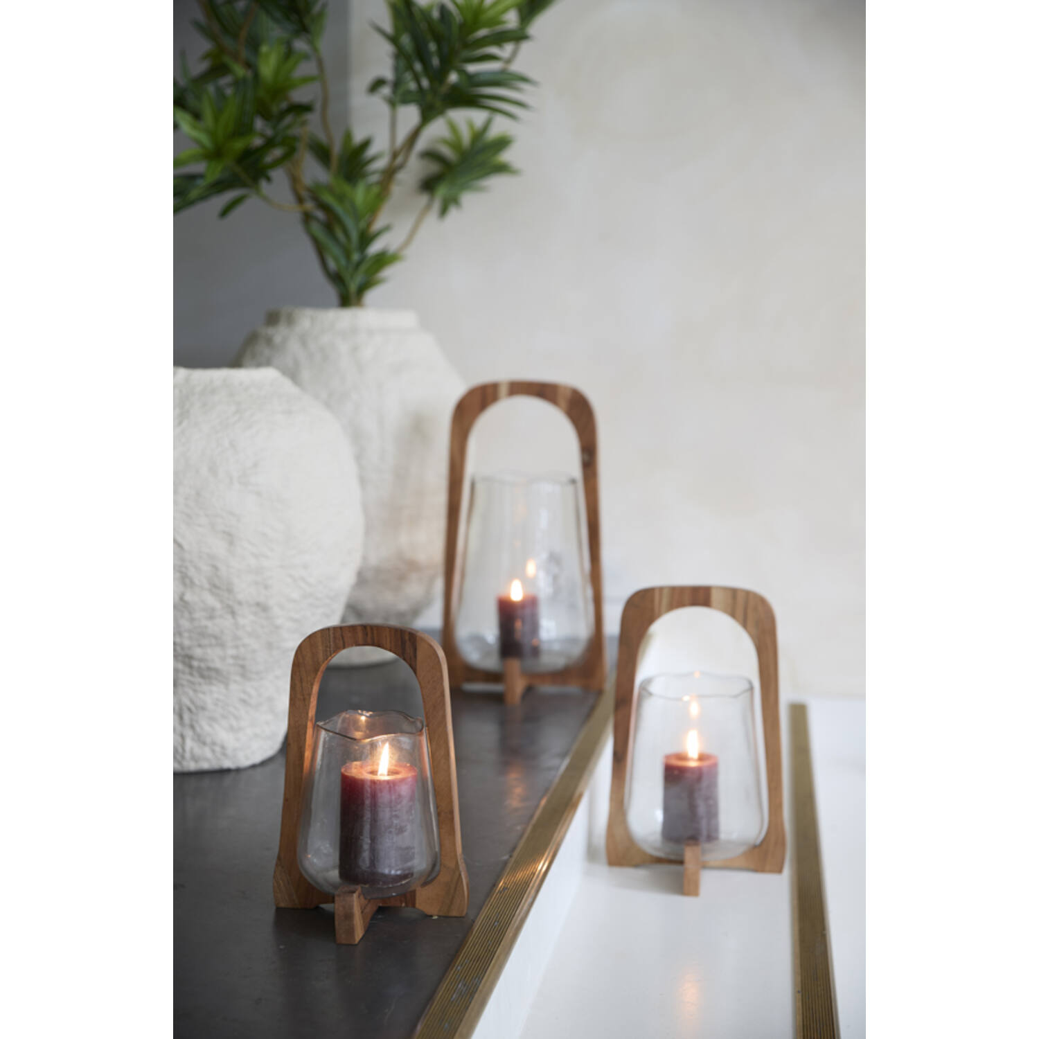 Hurricane Ø21,5x35 cm ANOSY glass clear+wood natural