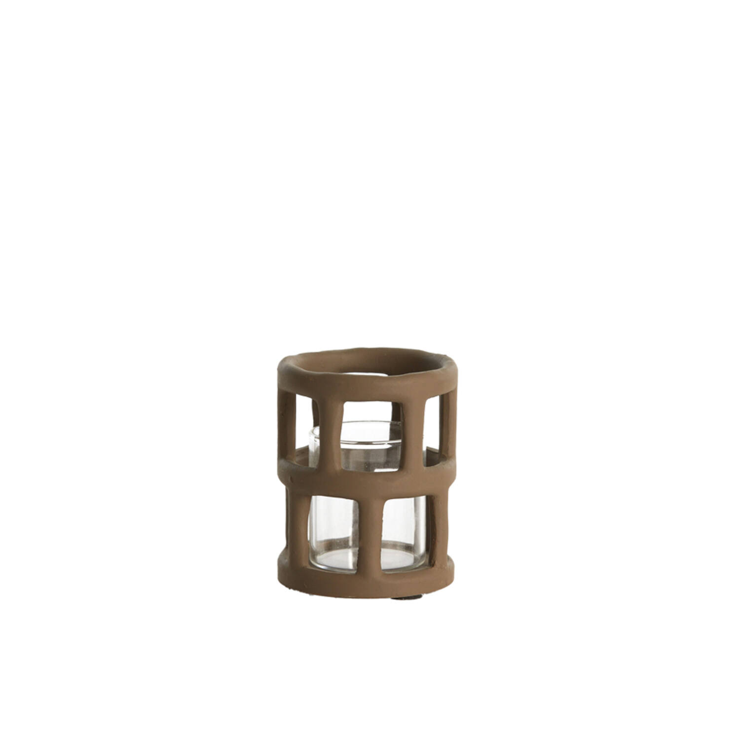 Tealight Ø8,5x10 cm ALIMOS dark brown+glass