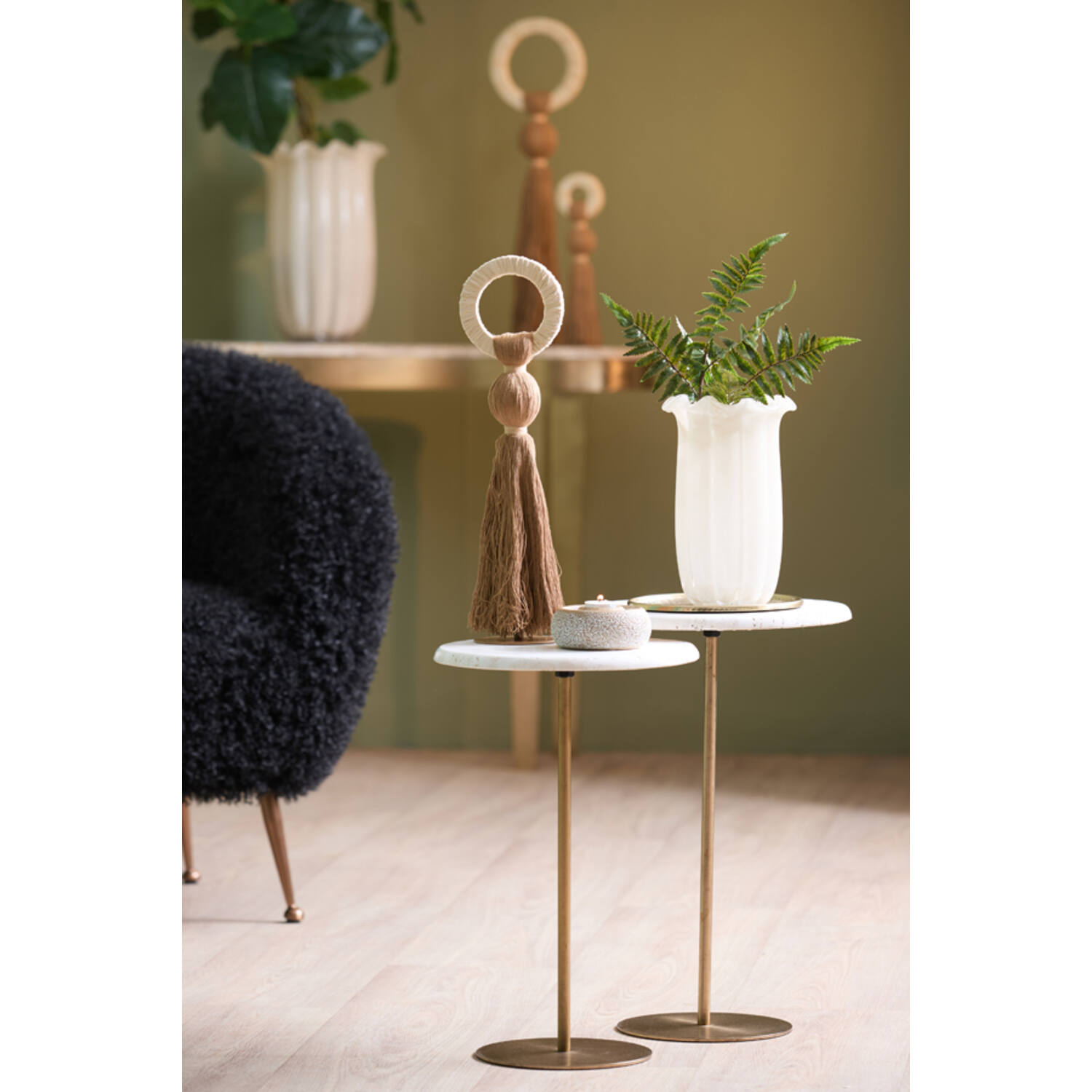 Theelichthouder Ø12,5x5 cm OTHONI keramiek crème-zwart