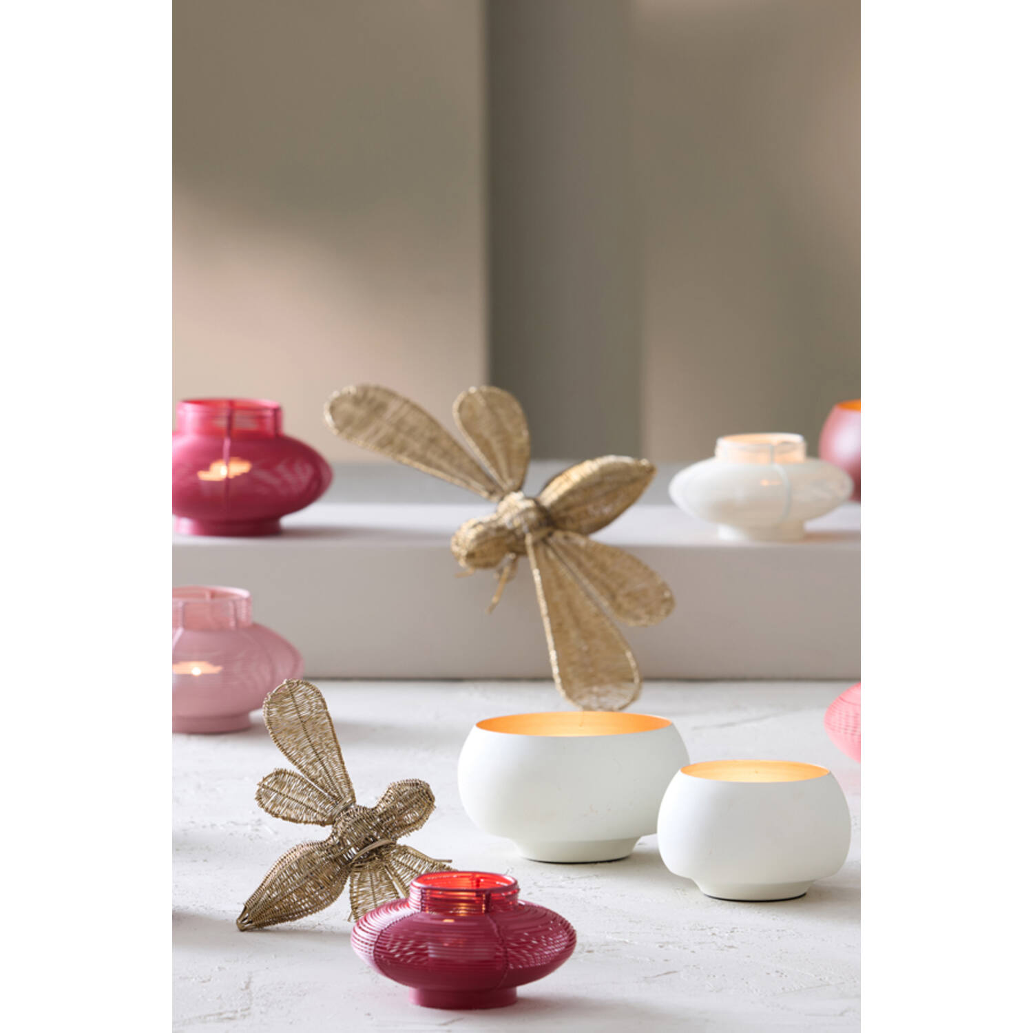 Tealight Ø15x9 cm RAPALLO matt cream+gold