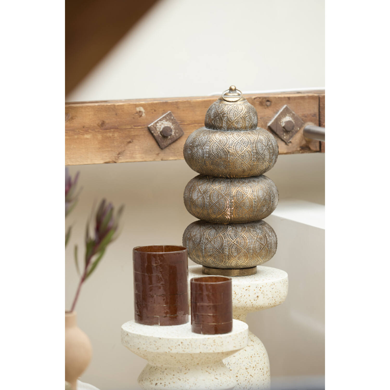 Tealight Ø14x20 cm DRONERI glass clear+dark brown
