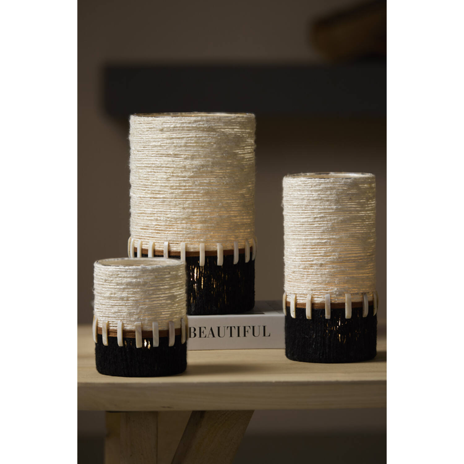 Tealight holder Ø10x13 cm MELORA cream+black