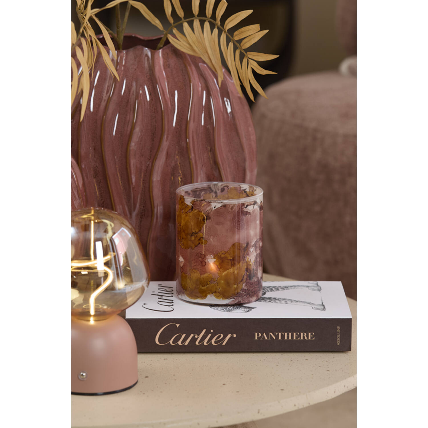 Tealight Ø10x13 cm DALINO glass amber+dark pink