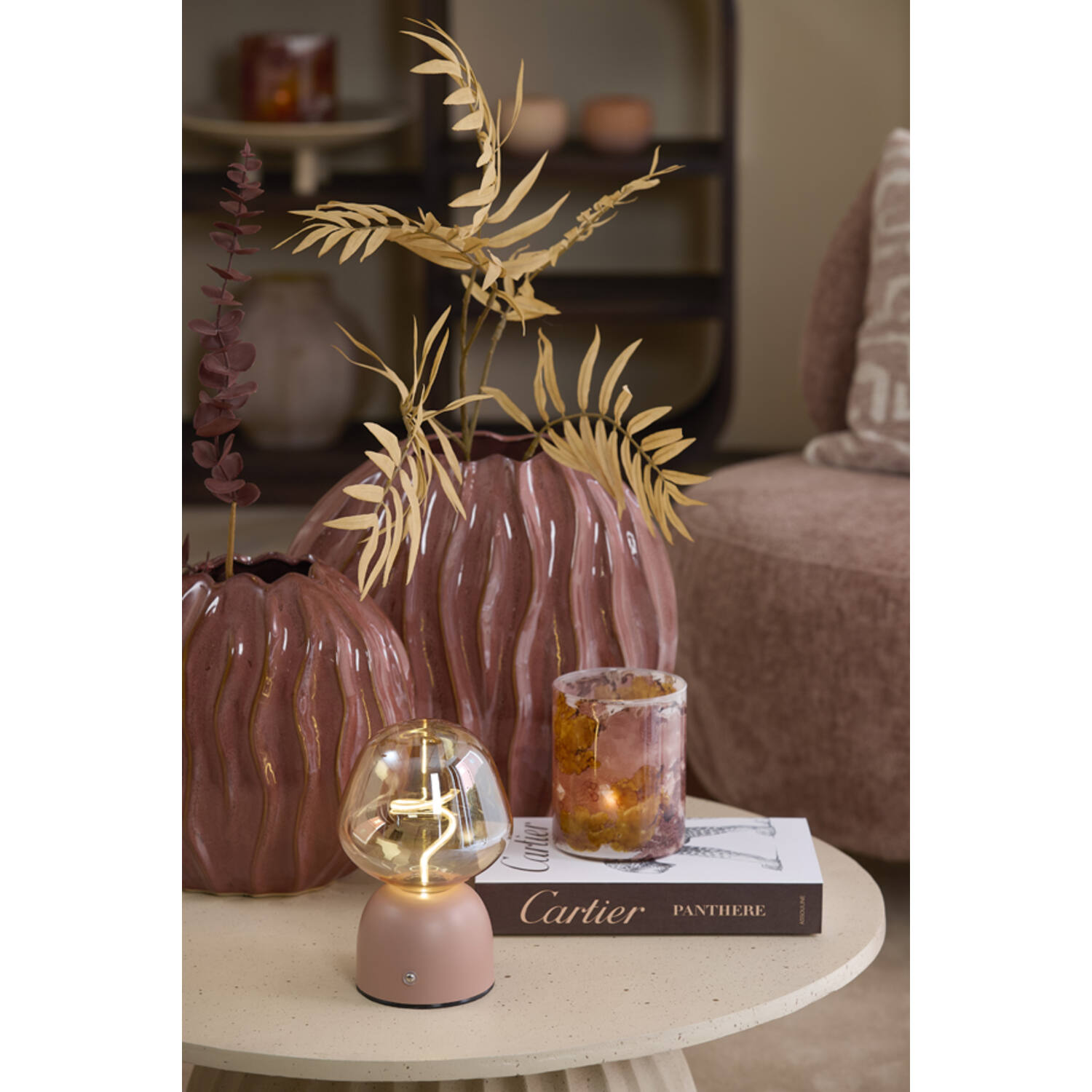 Tealight Ø10x13 cm DALINO glass amber+dark pink