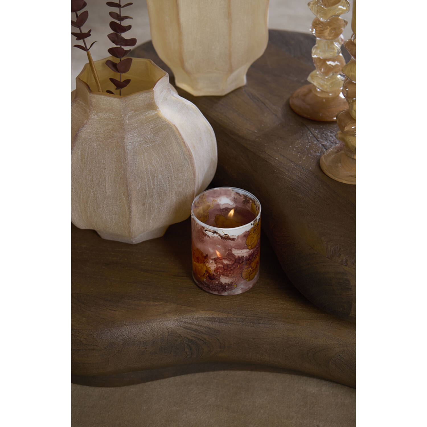 Tealight Ø10x13 cm DALINO glass amber+dark pink