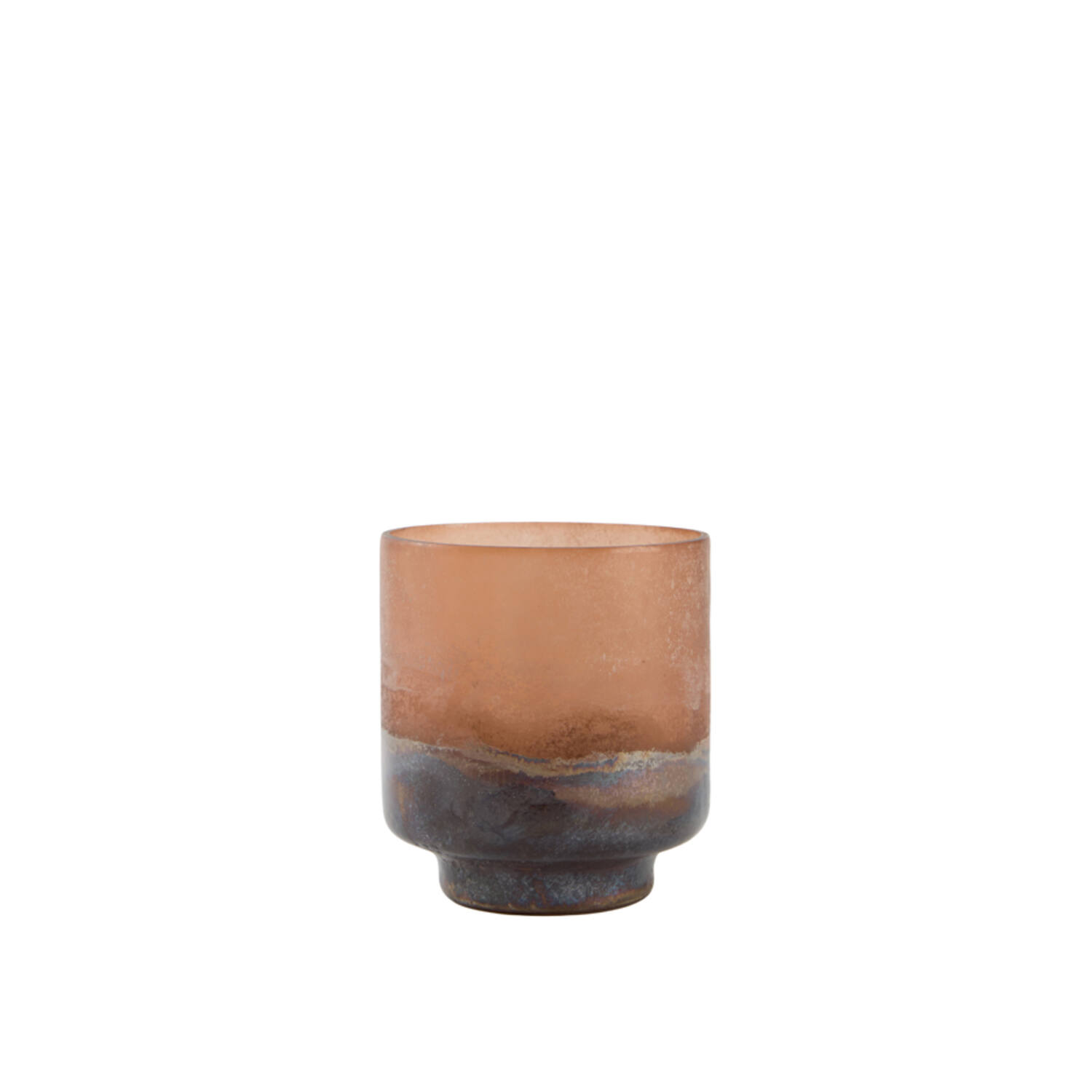 Tealight Ø15x16 cm BADERO glass antique dark brown+brown