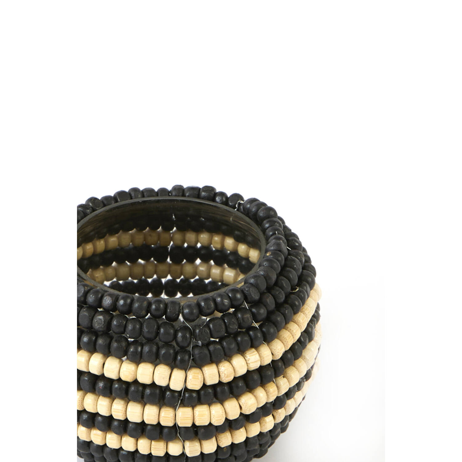 Tealight Ø10x8 cm SUELO glass+beads black+cream