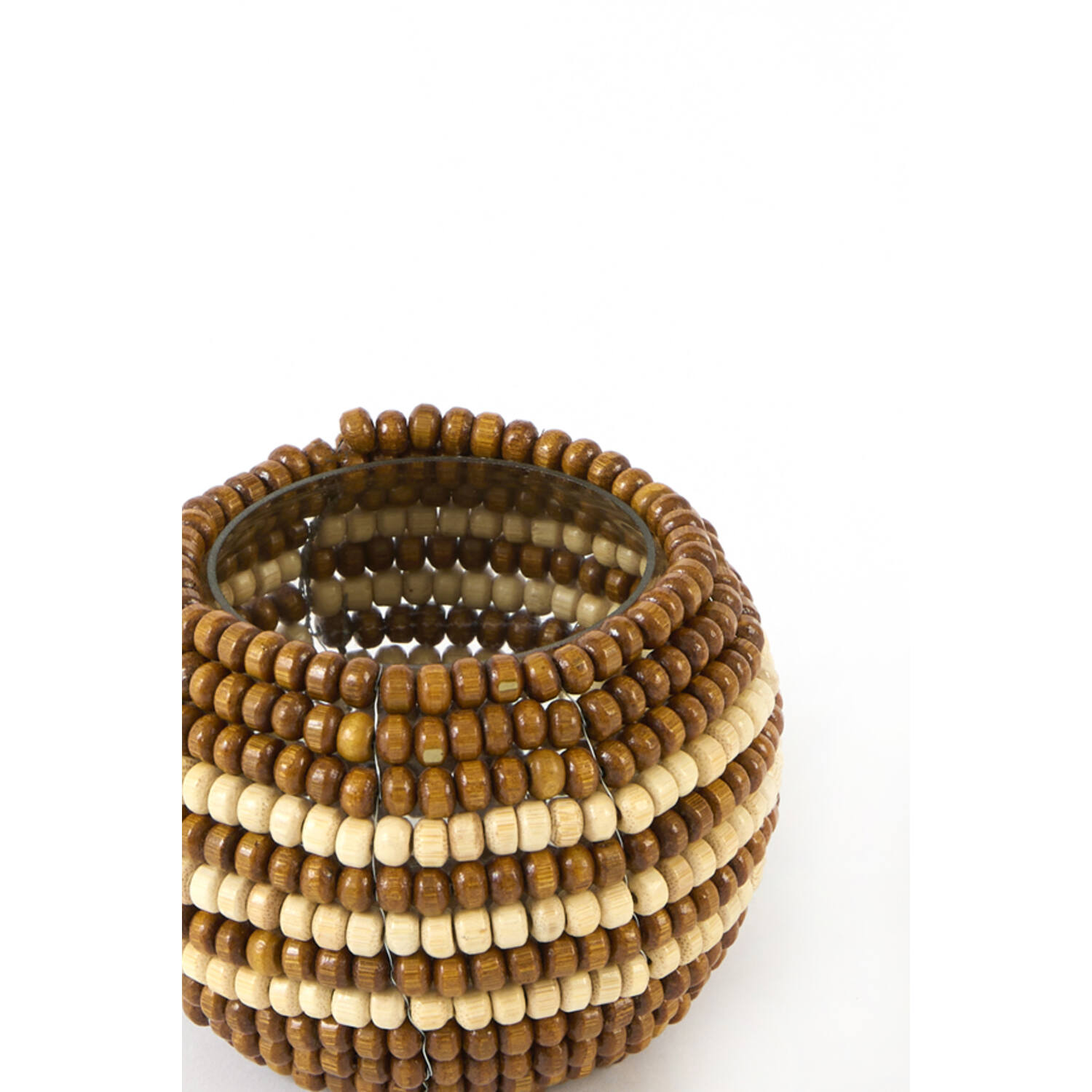 Tealight Ø10x8 cm SUELO glass+beads brown+cream