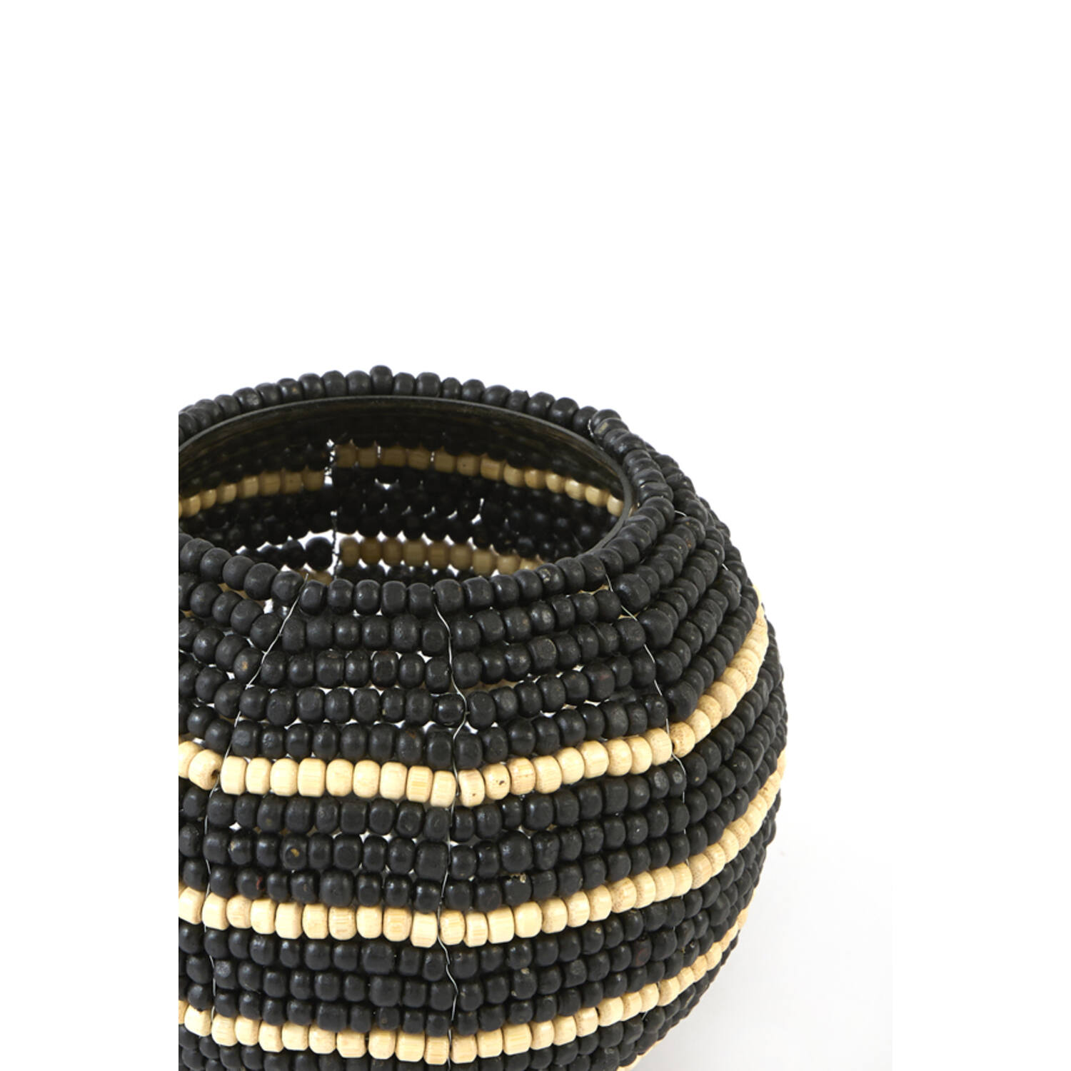 Tealight Ø15x12 cm SUELO glass+beads black+cream