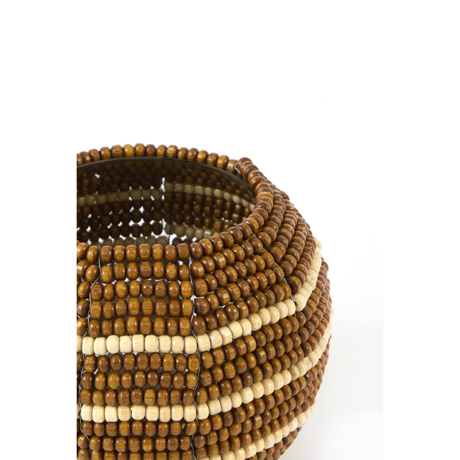 Tealight Ø15x12 cm SUELO glass+beads brown+cream