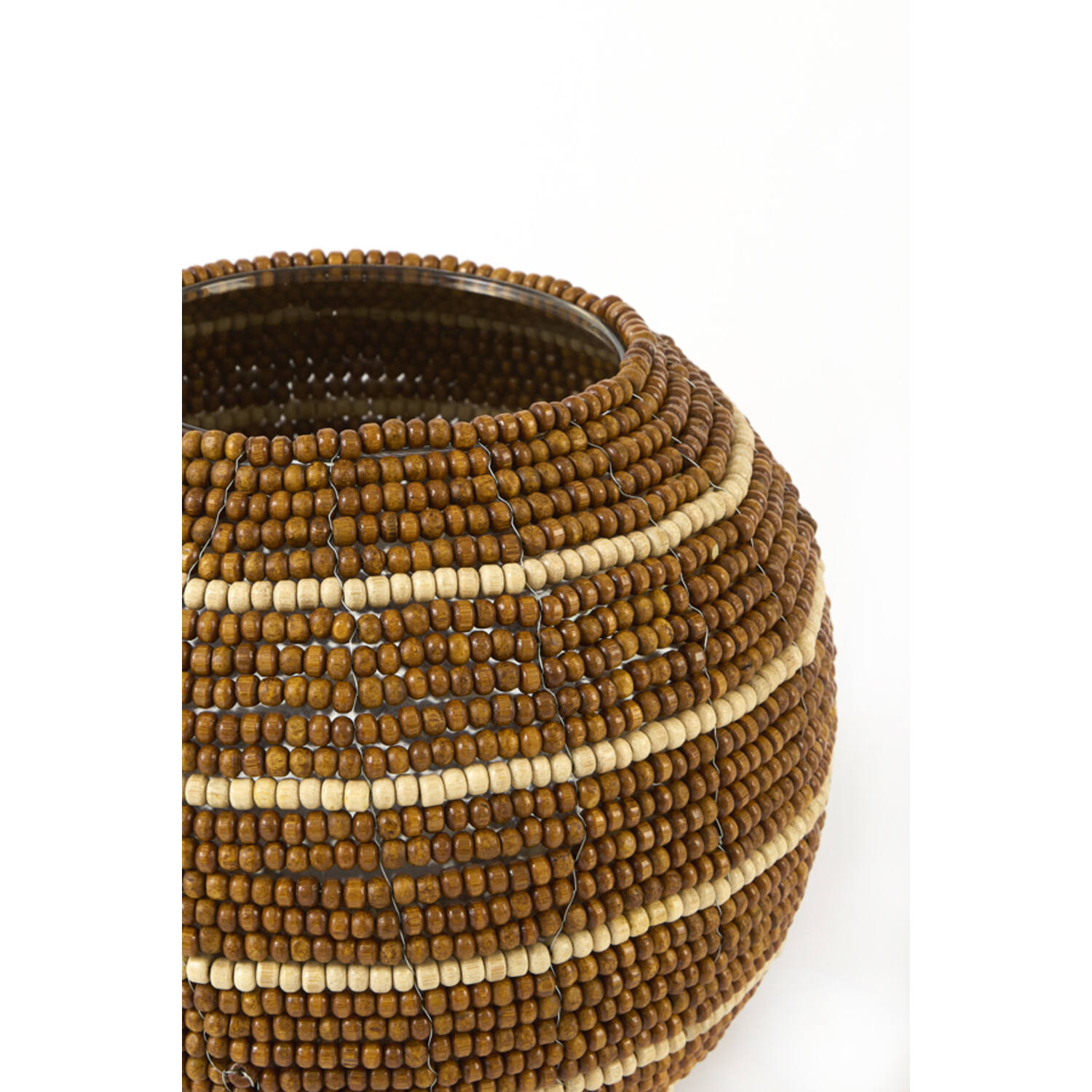 Tealight Ø24x20 cm SUELO glass+beads brown+cream
